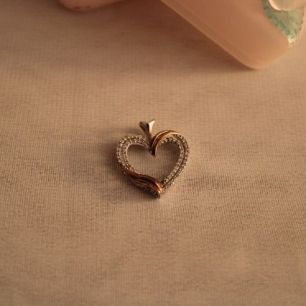 Heart Pendant 925 stamped 14K with Diamonds - No Necklace - Just Pendant